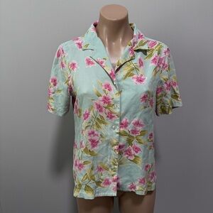 Tommy Bahama Floral Tropical Hibiscus Button Down Shirt Silk Small Hawaiian
